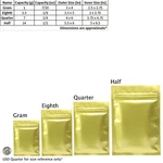 Gold Barrier Resealable Snack Storage Bags Gram Oz Eighth Quarter Half Size. Fixed Price $44.09.