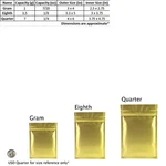 Matte Gold Barrier Resealable Snack Storage Bags Gram Oz Eighth Quarter Sizes. Fixed Price $44.09.